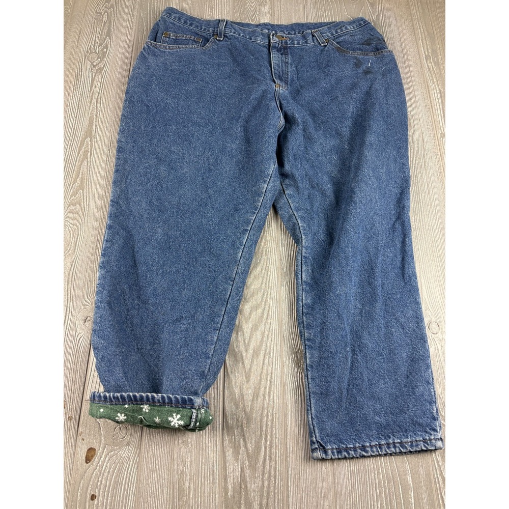 L.L. Bean Fleece Lined Jeans Blue Denim Womens 22W Petite High Rise Tapered